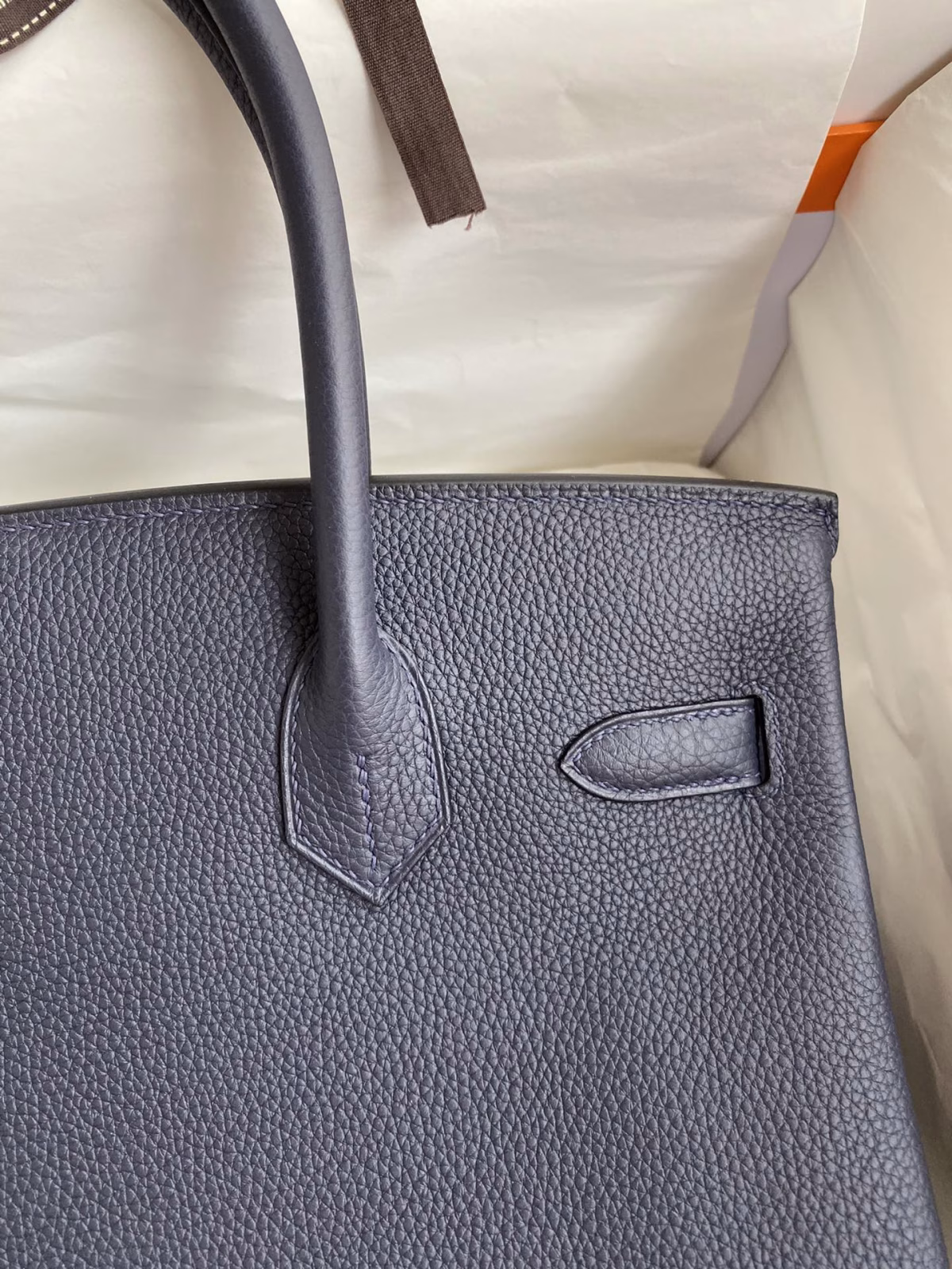 Hermes Birkin 30 Retourne Handmade Bag In Blue Nuit Clemence Leather - Image 8