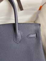 Hermes Birkin 30 Retourne Handmade Bag In Blue Nuit Clemence Leather - Image 8
