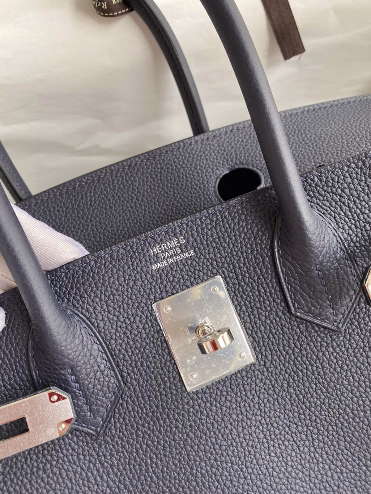 Hermes Birkin 30 Retourne Handmade Bag In Blue Nuit Clemence Leather - Image 2