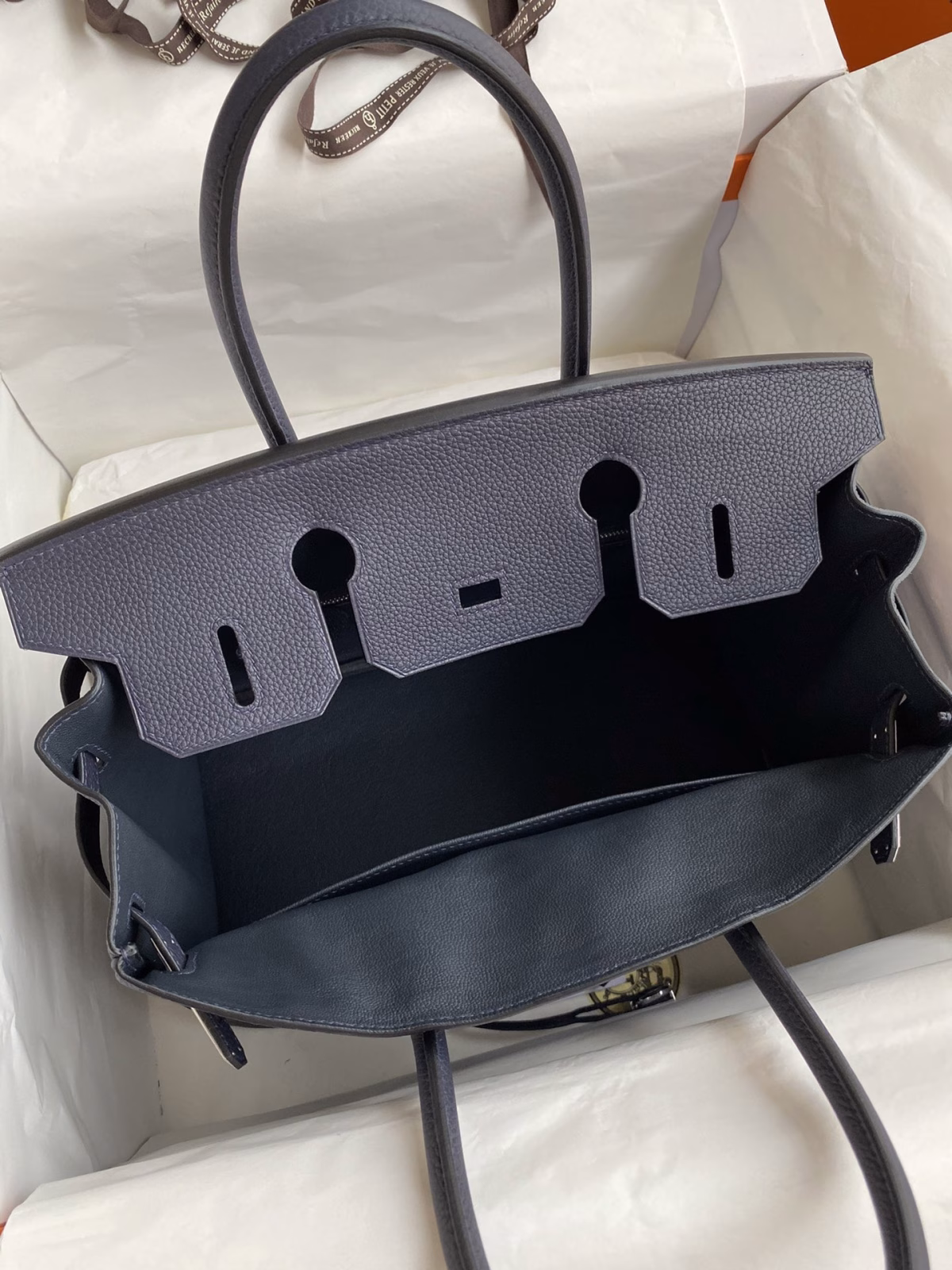 Hermes Birkin 30 Retourne Handmade Bag In Blue Nuit Clemence Leather - Image 3