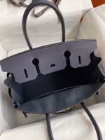 Hermes Birkin 30 Retourne Handmade Bag In Blue Nuit Clemence Leather - Image 3
