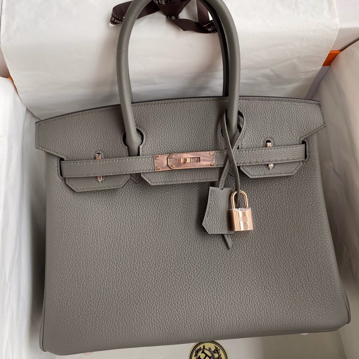 Hermes Birkin 30 Retourne Handmade Bag In Gris Meyer Clemence Leather - Image 1