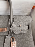 Hermes Birkin 30 Retourne Handmade Bag In Gris Meyer Clemence Leather - Image 6