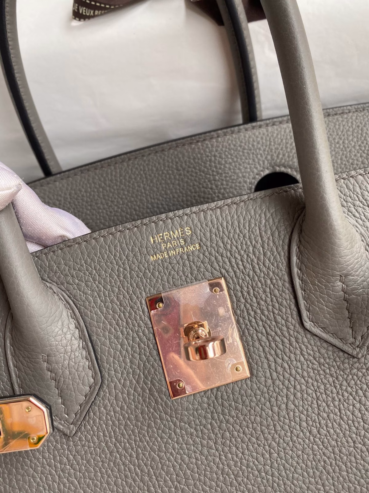 Hermes Birkin 30 Retourne Handmade Bag In Gris Meyer Clemence Leather - Image 8