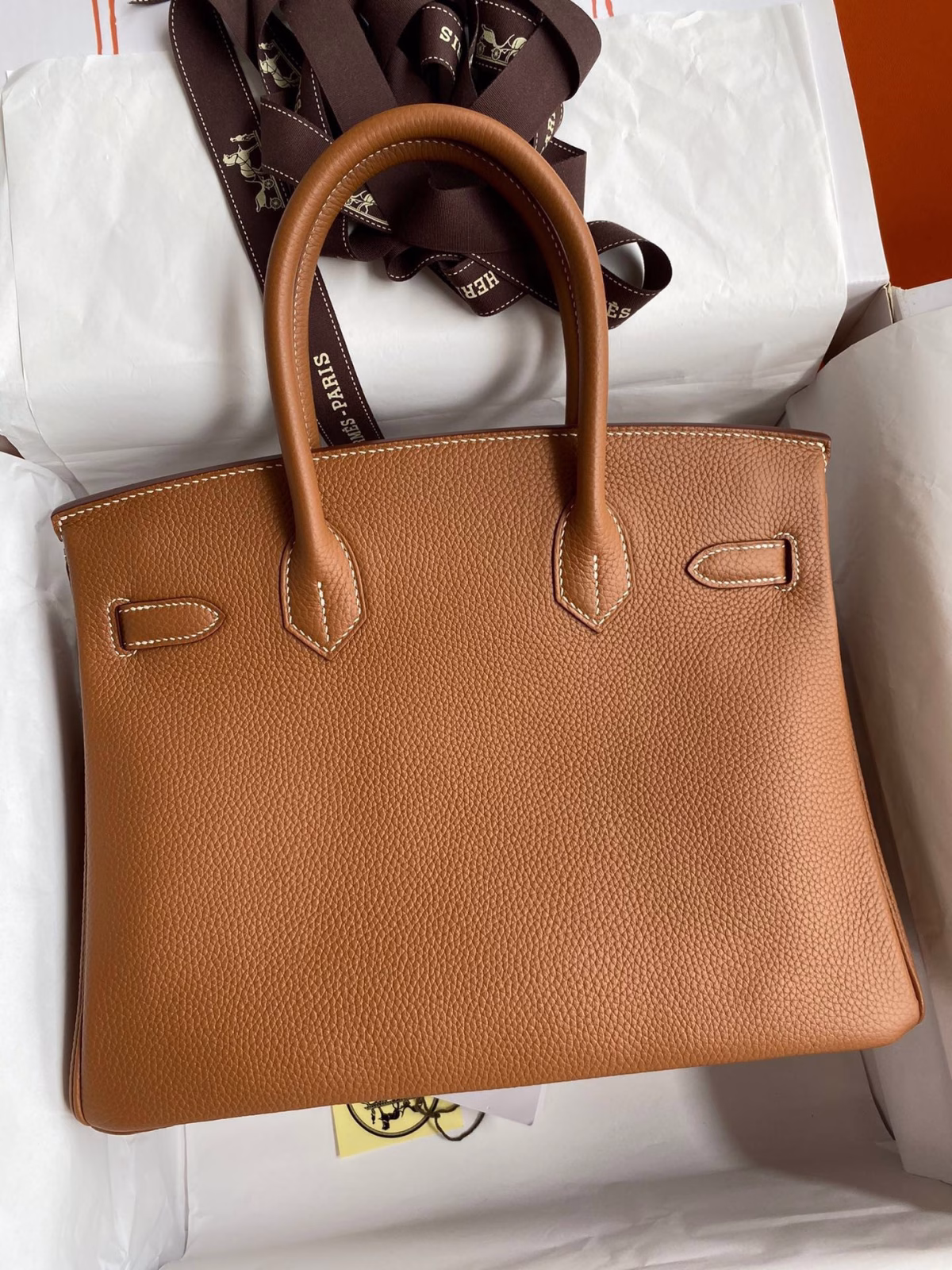 Hermes Birkin 30 Retourne Handmade Bag In Gold Clemence Leather - Image 6