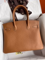 Hermes Birkin 30 Retourne Handmade Bag In Gold Clemence Leather - Image 6