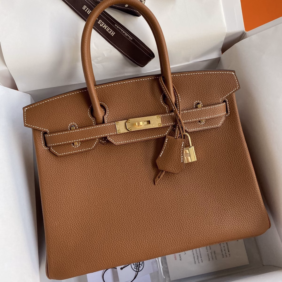 Hermes Birkin 30 Retourne Handmade Bag In Gold Clemence Leather - Image 1