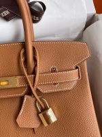 Hermes Birkin 30 Retourne Handmade Bag In Gold Clemence Leather - Image 7