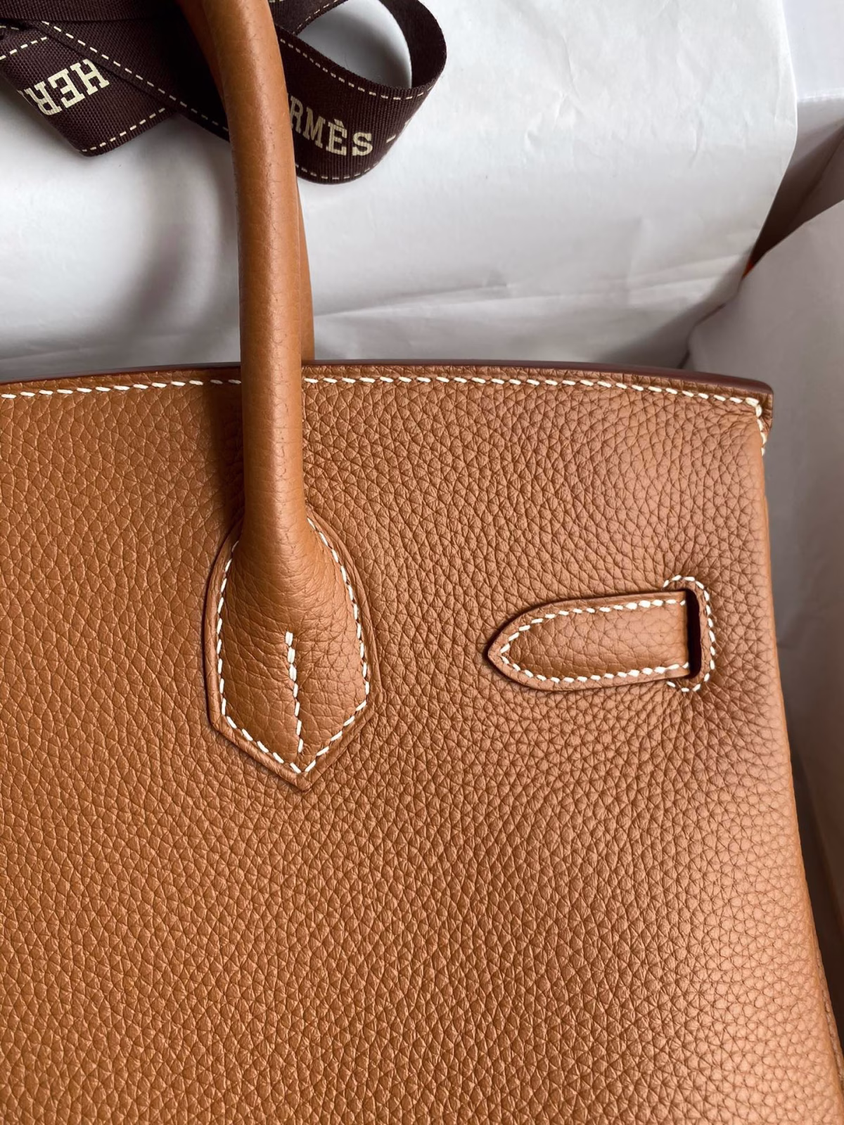 Hermes Birkin 30 Retourne Handmade Bag In Gold Clemence Leather - Image 8