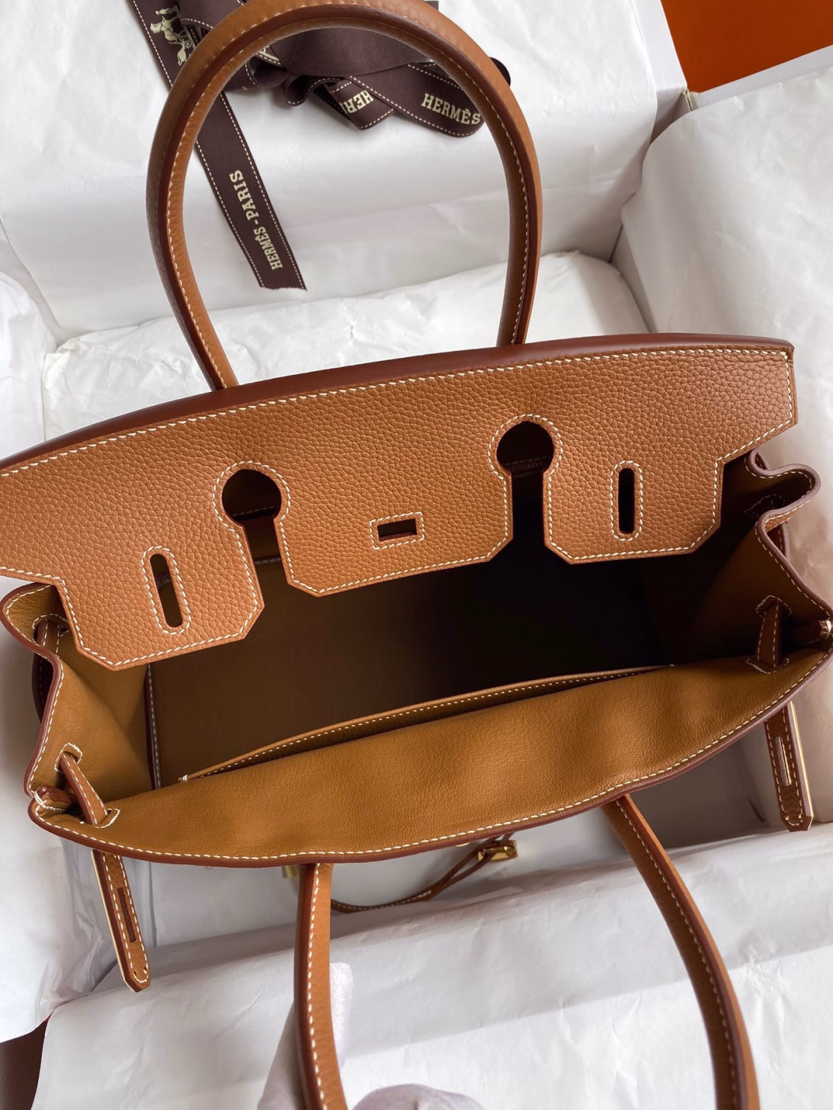Hermes Birkin 30 Retourne Handmade Bag In Gold Clemence Leather - Image 3