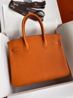 Hermes Birkin 30 Retourne Handmade Bag In Orange Clemence Leather - Image 9