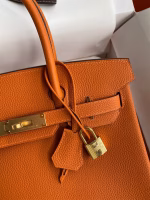 Hermes Birkin 30 Retourne Handmade Bag In Orange Clemence Leather - Image 6