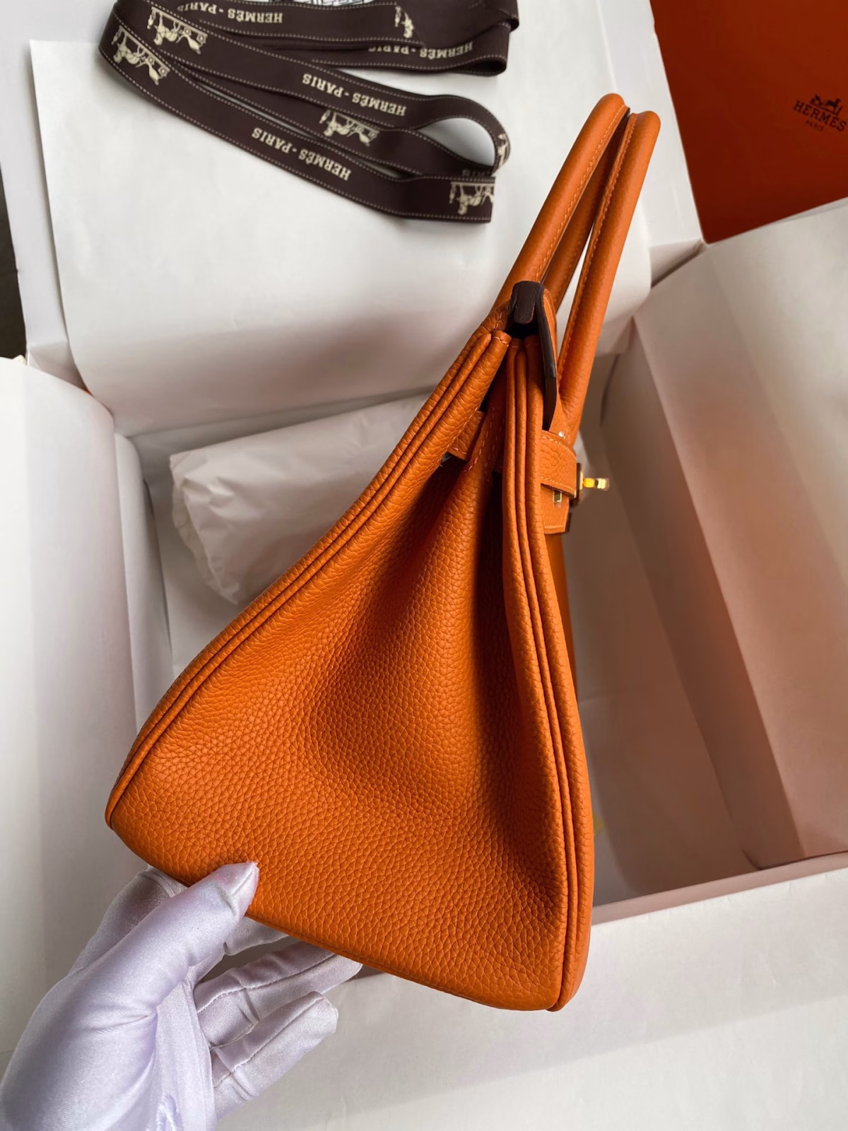 Hermes Birkin 30 Retourne Handmade Bag In Orange Clemence Leather - Image 2