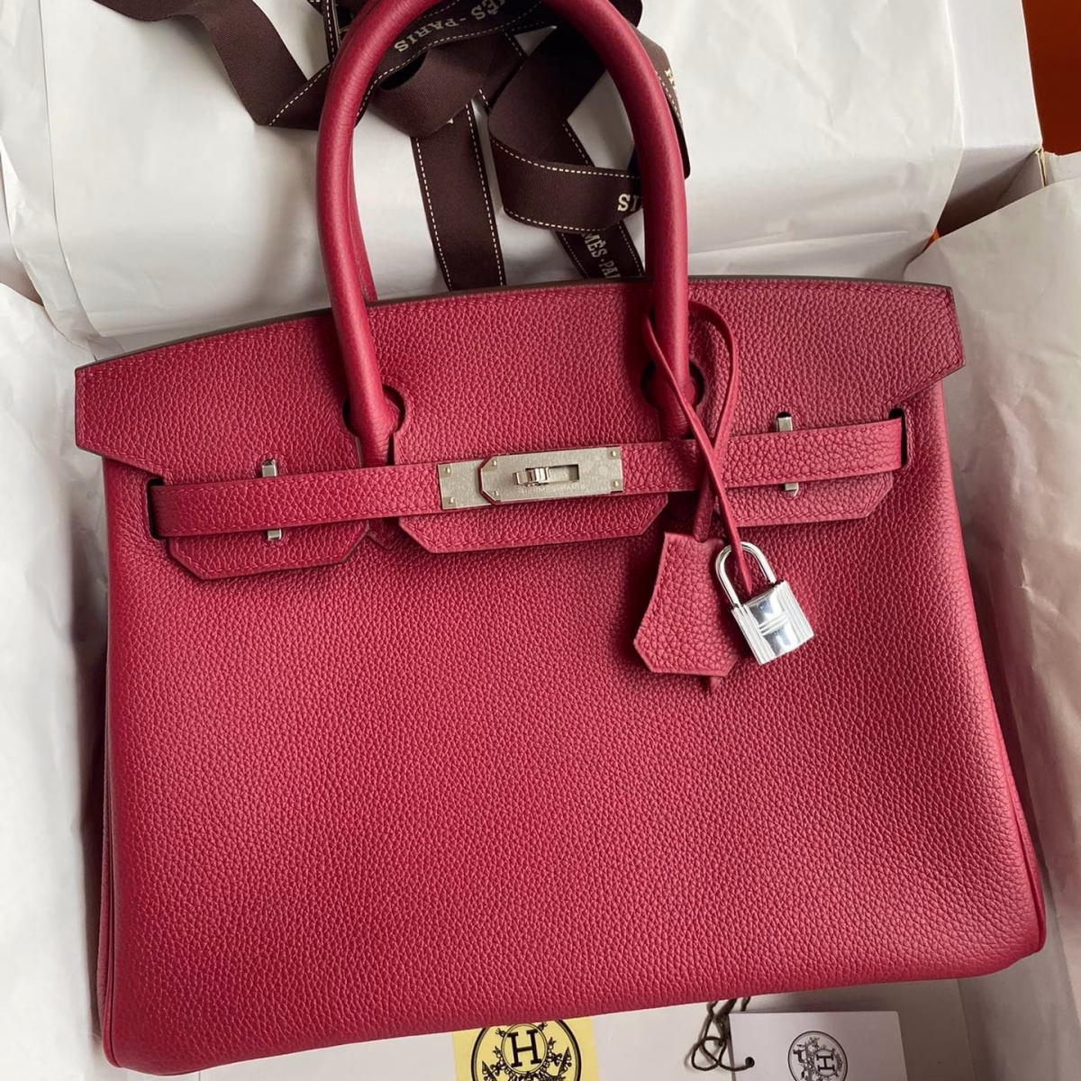 Hermes Birkin 30 Retourne Handmade Bag In Rouge Grenat Clemence Leather - Image 1