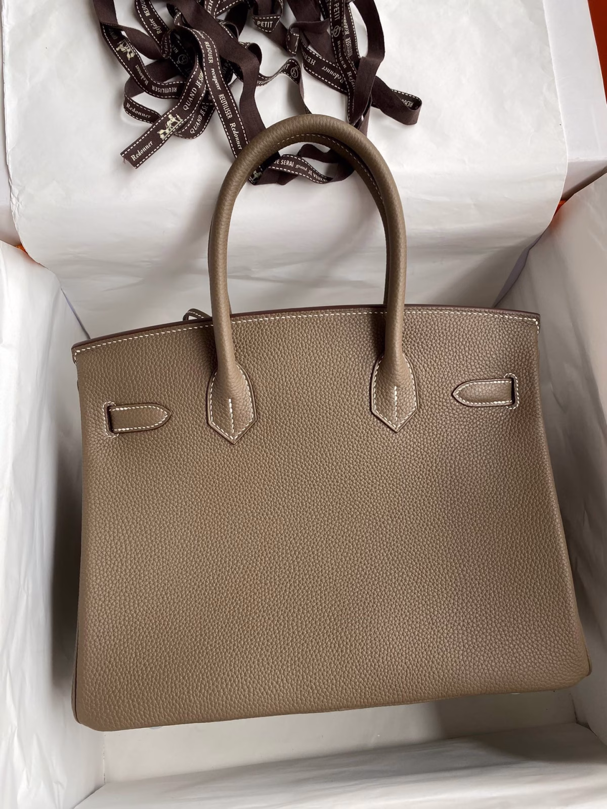 Hermes Birkin 30 Retourne Handmade Bag In Taupe Clemence Leather - Image 6