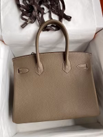 Hermes Birkin 30 Retourne Handmade Bag In Taupe Clemence Leather - Image 6