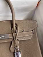 Hermes Birkin 30 Retourne Handmade Bag In Taupe Clemence Leather - Image 7