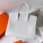 Hermes Birkin 30 Retourne Handmade Bag In White Clemence Leather - Image 4