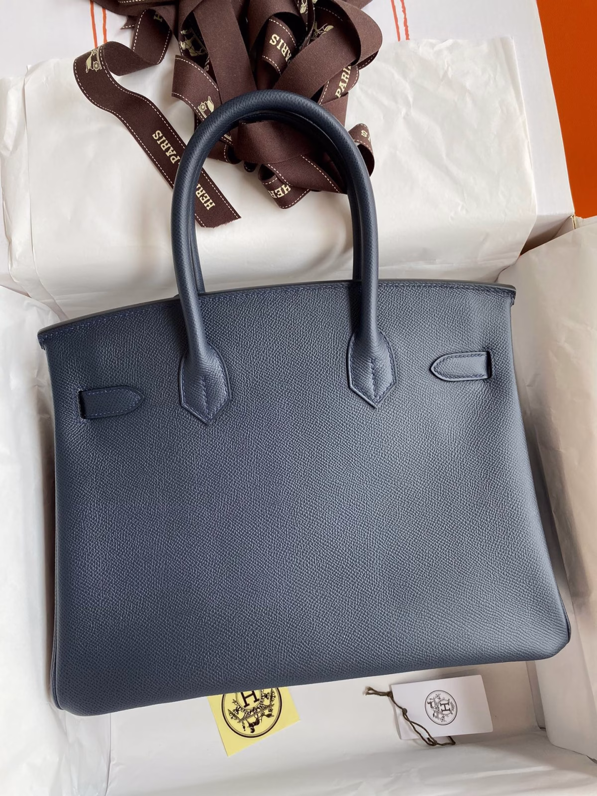 Hermes Birkin 30 Retourne Handmade Bag In Blue Nuit Epsom Calfskin - Image 6