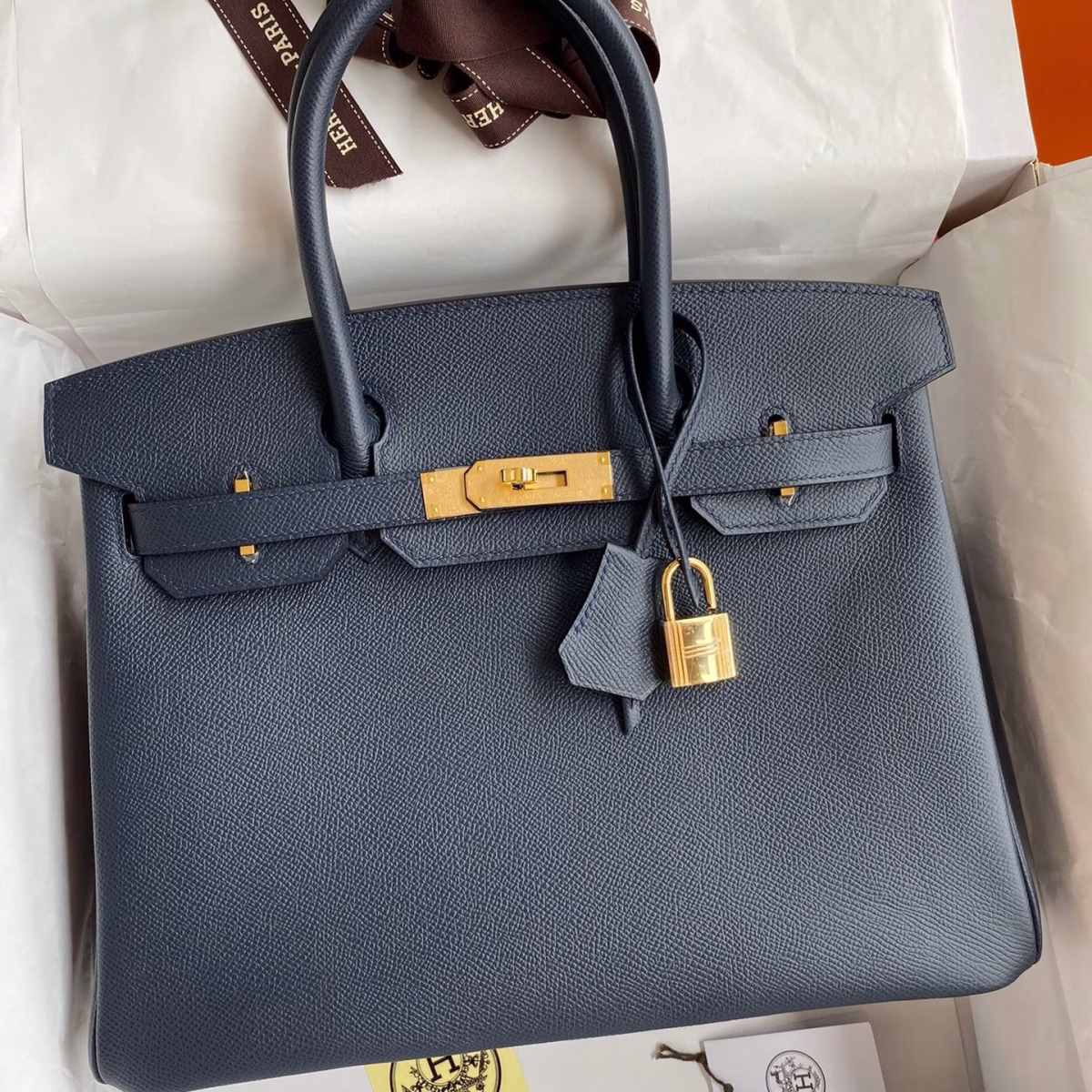 Hermes Birkin 30 Retourne Handmade Bag In Blue Nuit Epsom Calfskin - Image 1