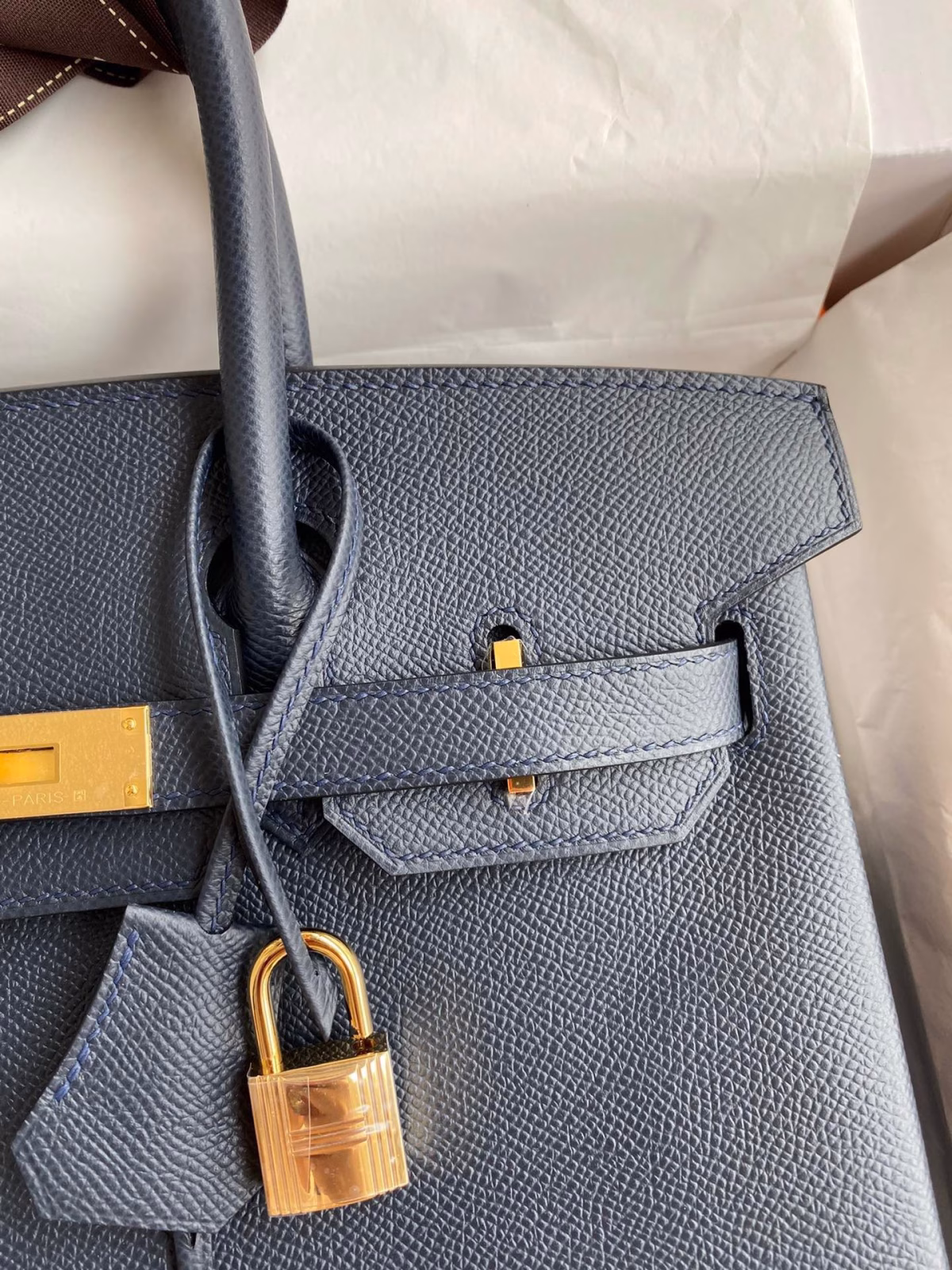 Hermes Birkin 30 Retourne Handmade Bag In Blue Nuit Epsom Calfskin - Image 7