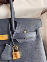 Hermes Birkin 30 Retourne Handmade Bag In Blue Nuit Epsom Calfskin - Image 7