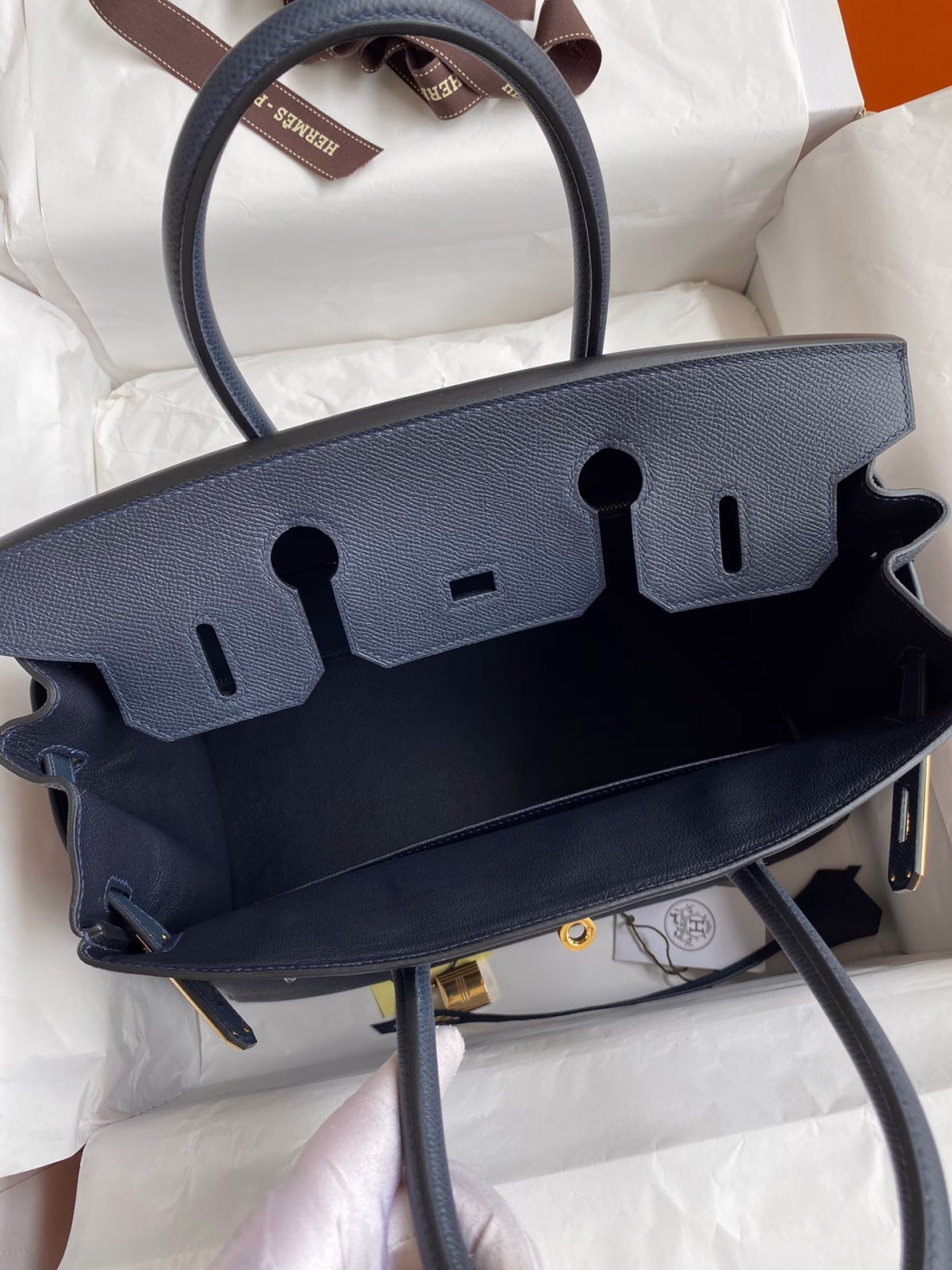 Hermes Birkin 30 Retourne Handmade Bag In Blue Nuit Epsom Calfskin - Image 3
