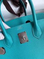 Hermes Birkin 30 Retourne Handmade Bag In Blue Paon Epsom Calfskin - Image 4