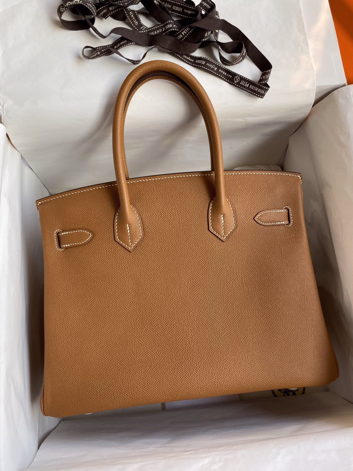 Hermes Birkin 30 Retourne Handmade Bag In Gold Epsom Calfskin - Image 6