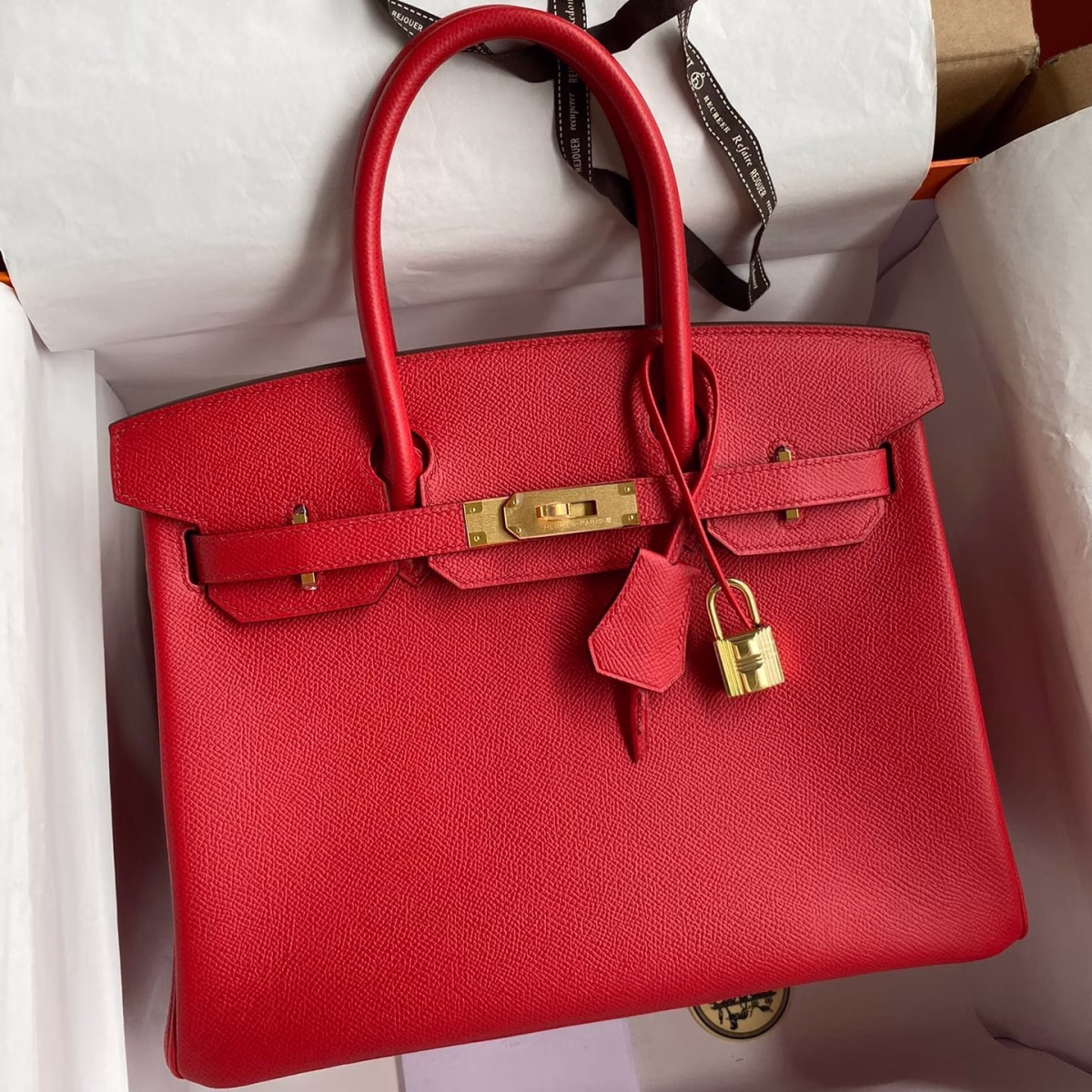 Hermes Birkin 30 Retourne Handmade Bag In Red Epsom Calfskin - Image 1