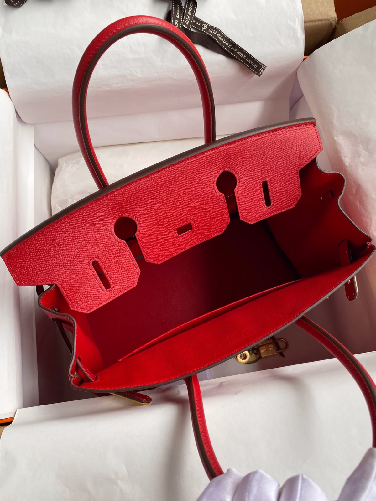Hermes Birkin 30 Retourne Handmade Bag In Red Epsom Calfskin - Image 3