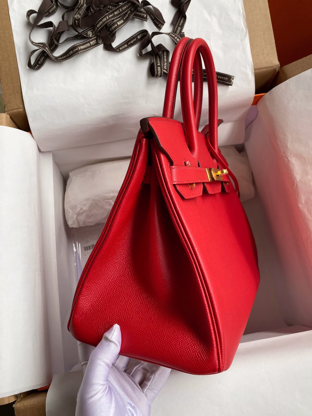 Hermes Birkin 30 Retourne Handmade Bag In Red Epsom Calfskin - Image 4