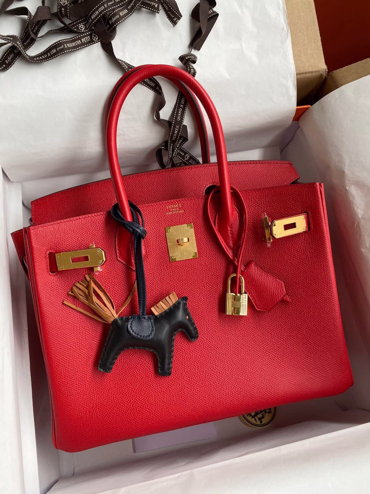 Hermes Birkin 30 Retourne Handmade Bag In Red Epsom Calfskin - Image 6