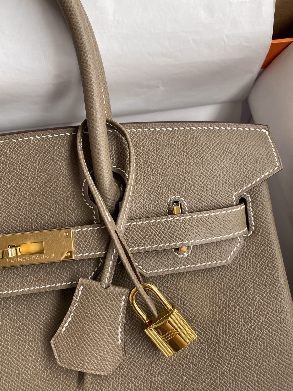 Hermes Birkin 30 Retourne Handmade Bag In Taupe Epsom Calfskin - Image 7