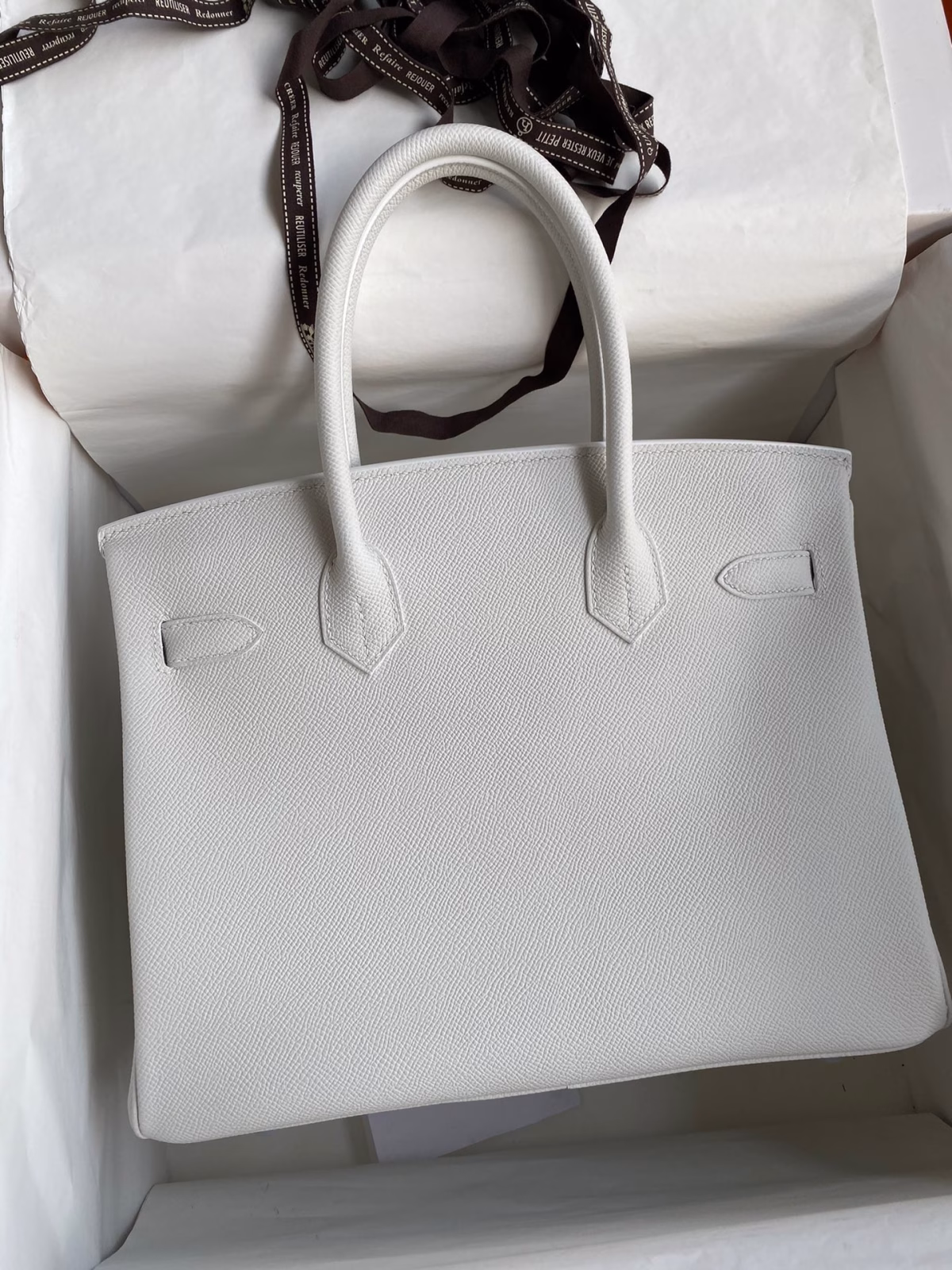 Hermes Birkin 30 Retourne Handmade Bag In White Epsom Calfskin - Image 6