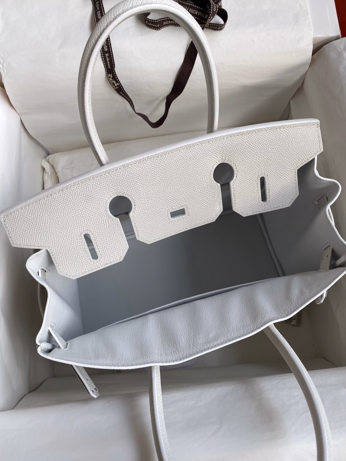 Hermes Birkin 30 Retourne Handmade Bag In White Epsom Calfskin - Image 3