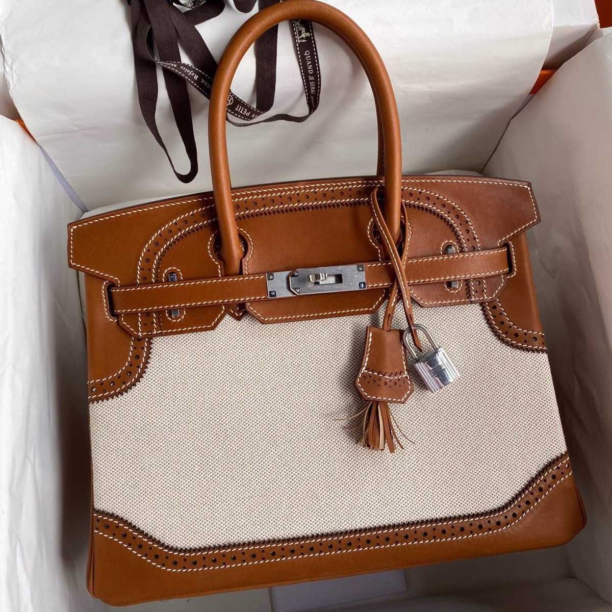 Hermes Ghillies Birkin 30cm Limited-edition Bag In Toile & Gold Swift Leather - Image 1