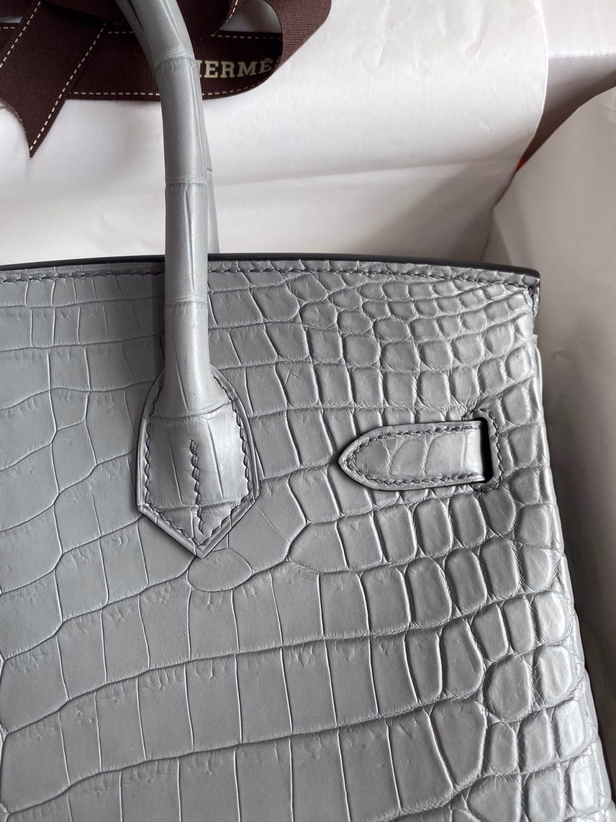 Hermes Birkin 30 Handmade Bag In Etain Crocodile Niloticus Matte Skin - Image 8