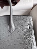 Hermes Birkin 30 Handmade Bag In Etain Crocodile Niloticus Matte Skin - Image 8