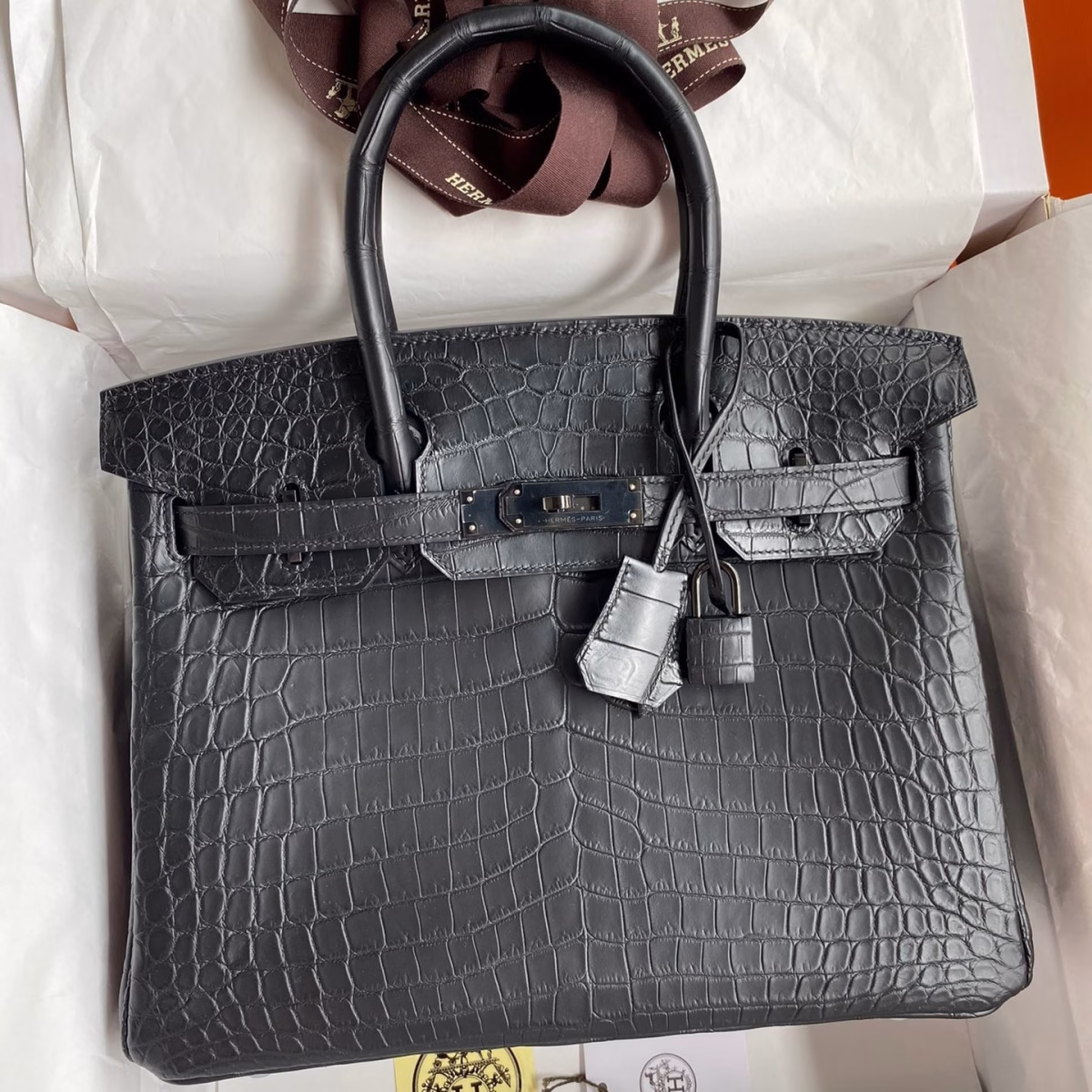 Hermes Birkin 30 Handmade Bag In Black Crocodile Niloticus Matte Skin - Image 1