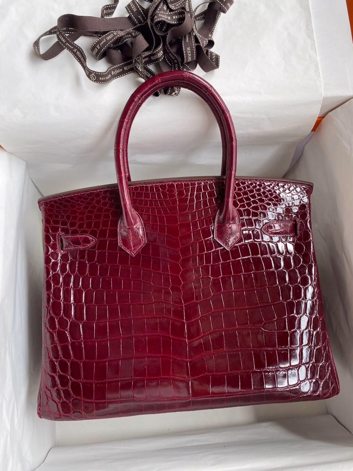 Hermes Birkin 30 Handmade Bag In Bordeaux Crocodile Niloticus Shiny Skin - Image 6