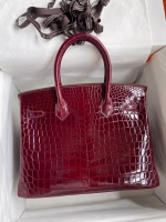 Hermes Birkin 30 Handmade Bag In Bordeaux Crocodile Niloticus Shiny Skin - Image 6