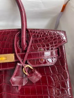 Hermes Birkin 30 Handmade Bag In Bordeaux Crocodile Niloticus Shiny Skin - Image 7