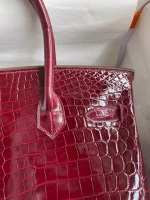 Hermes Birkin 30 Handmade Bag In Bordeaux Crocodile Niloticus Shiny Skin - Image 8