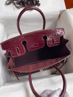 Hermes Birkin 30 Handmade Bag In Bordeaux Crocodile Niloticus Shiny Skin - Image 3