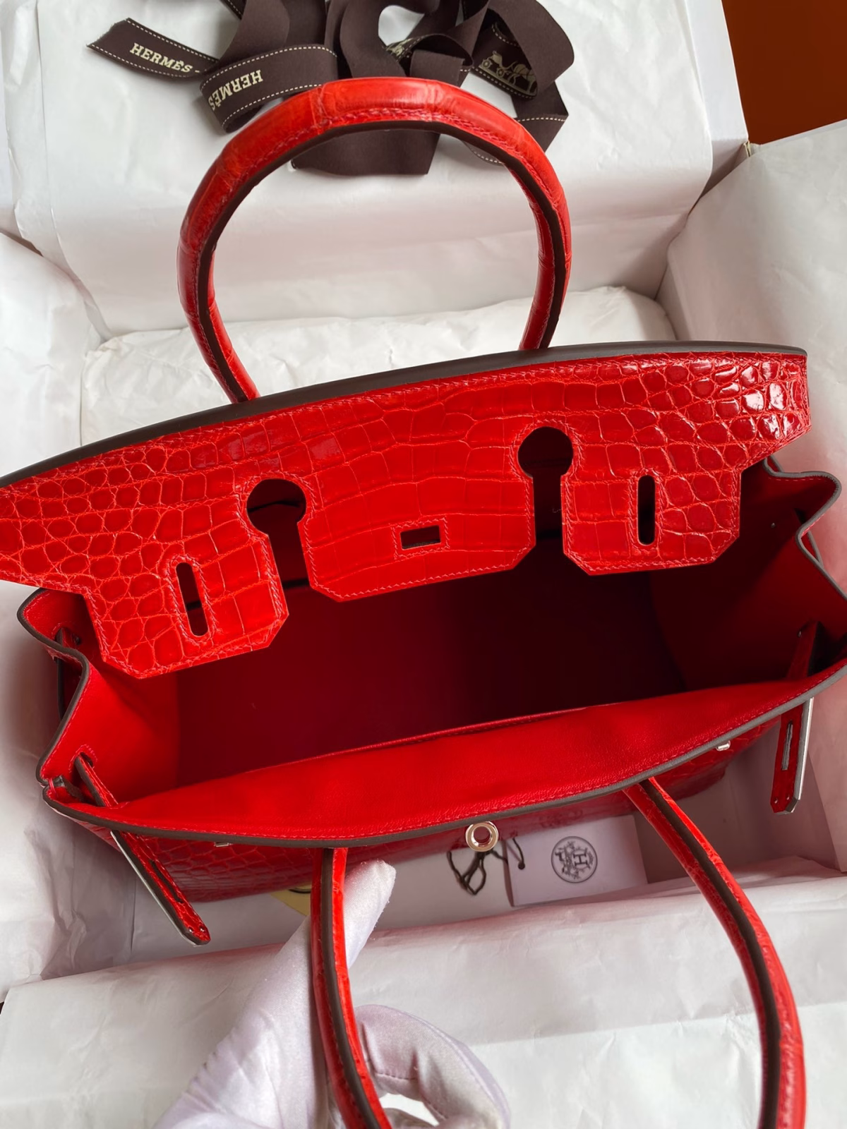 Hermes Birkin 30 Handmade Bag In Red Crocodile Niloticus Shiny Skin - Image 5