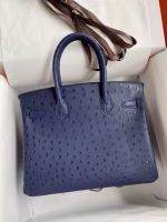 Hermes Birkin 30 Retourne Handmade Bag In Blue Iris Ostrich Leather - Image 6