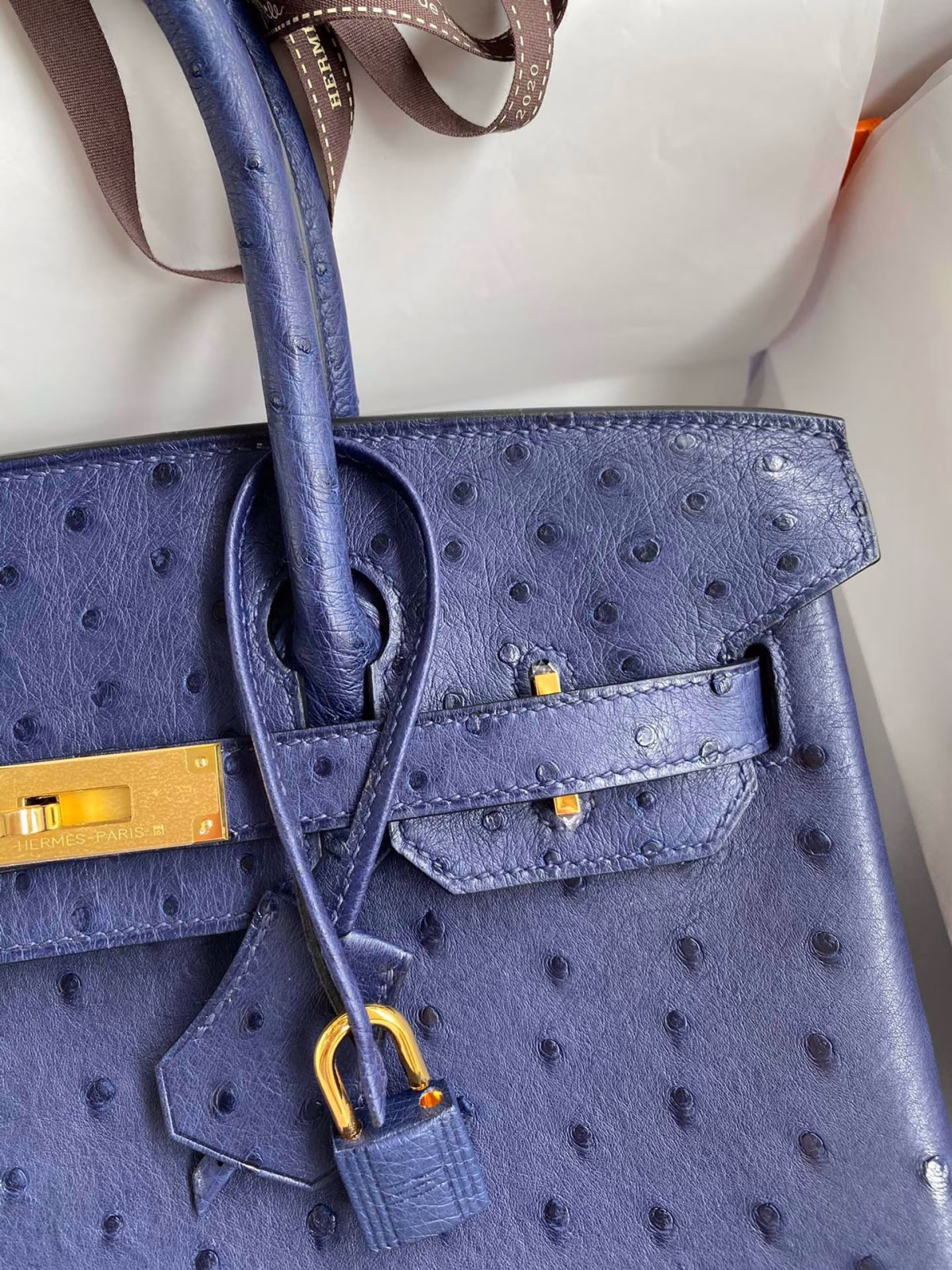 Hermes Birkin 30 Retourne Handmade Bag In Blue Iris Ostrich Leather - Image 7