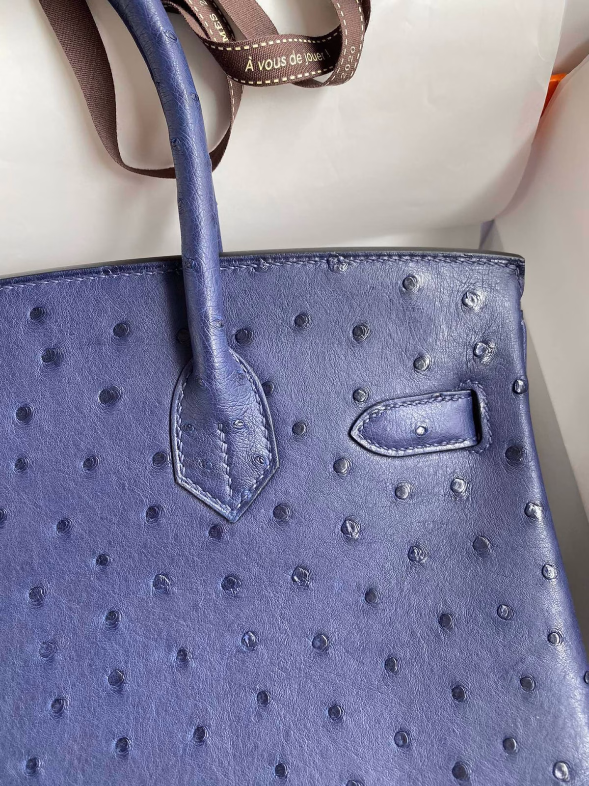 Hermes Birkin 30 Retourne Handmade Bag In Blue Iris Ostrich Leather - Image 8