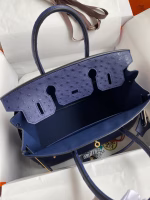 Hermes Birkin 30 Retourne Handmade Bag In Blue Iris Ostrich Leather - Image 9
